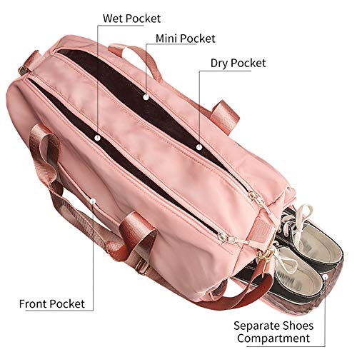 Suruid Gym Duffel Bag for Men and Women, Workout Duffel Bag with Shoe Compartment and Dry Wet Separated Pocket , Sports Gym Travel Bag Training Handbag Yoga Bag - Pink