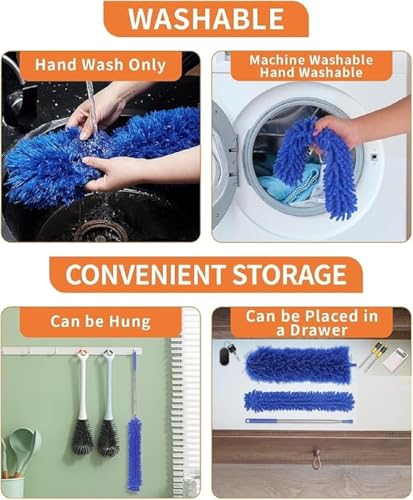 Image of 3 in 1 Microfiber Feather Duster 4PCS Bendable & Extendable Fan Cleaning Brush with 100 inches Expandable Pole Handle Washable Mop for High Ceiling Fans