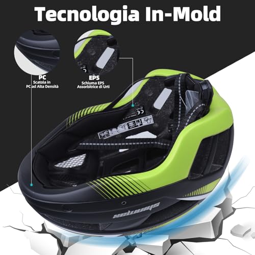 Shinmax Casco Bicicletta Adulto Casco Bici Con Led Luce Ricaricabile Usb Casco Mtb Con Visiera Rimovibile Occhiali Magnetici Protezione Uv Casco Da Bicicletta Da Donna Uomo 57-62Cm NR-032 - 7