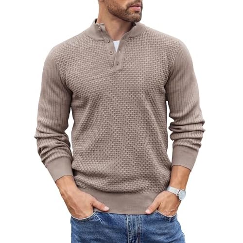 COOFANDY Men’s Quarter Button Sweater Lightweight Mock Neck Pullover Sweater Fashion Casual Knitted Henley Sweater