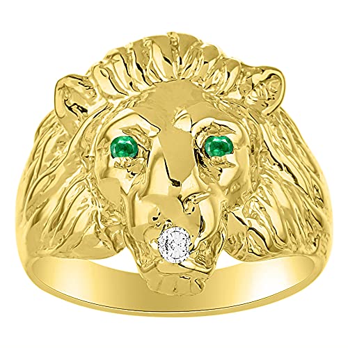 RYLOS Bagues pour homme plaqué or jaune en forme de tête de lion pour homme Bagues en argent pour homme, Plaqué or jaune 14 carats, or jaune 14 carats,...