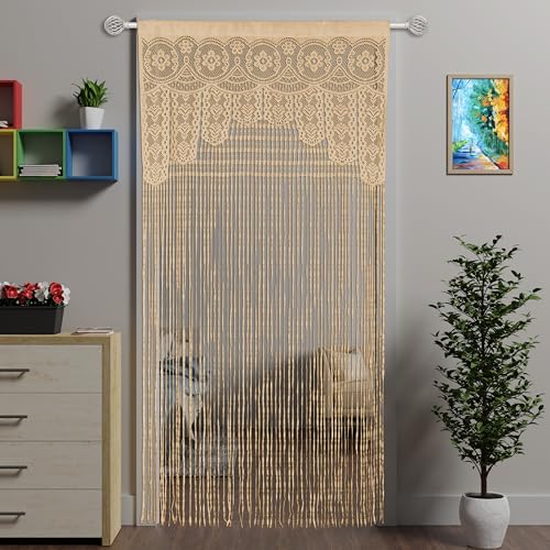 Atsweetlife Lace Door String Curtain for Doorways,Bohemian Curtains Window Wall Closet Bedroom Kitchen Hippie Hanging Panels Boho Room Divider Girls Kids(Champange, 39×79in