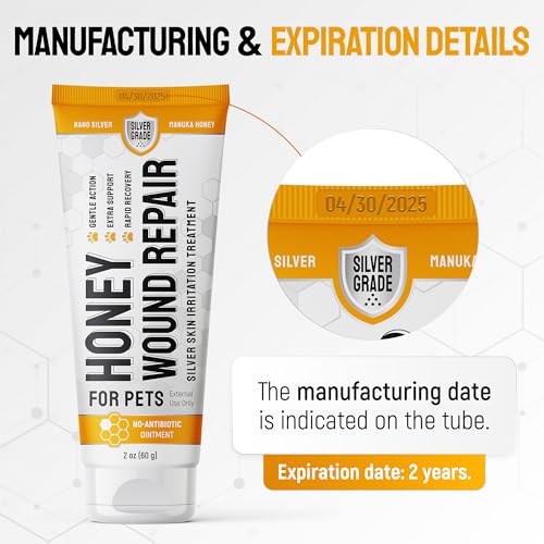 Image of Best Hot Spot Treatment for Dogs & Horses - Dog Wound Care with Silver for Scratches, Sores, Rashes, Irritations - Honey Wound Repair Ointment in Gel Form for Horses & Cats + 2 Bandages - 2 Oz