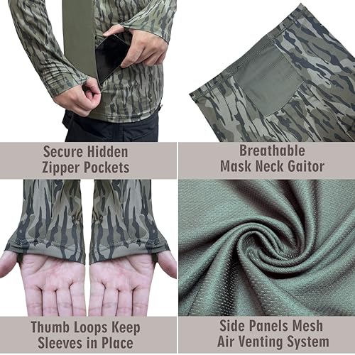 Palmyth Hunting Hoodie with Mask for Men Long Sleeve Sun Protection UV UPF 50+ Camo Fishing Shirts3