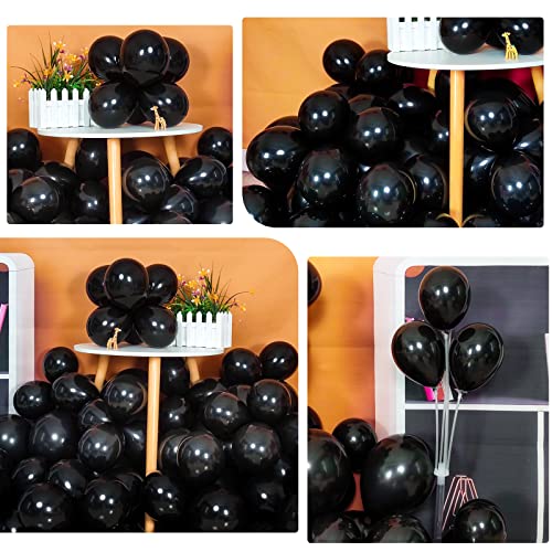 Image of 200pcs Black Balloons 5 Inch Matte Black Latex Balloons with Ribbon