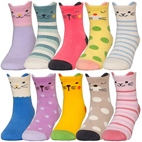 Hzcojulo Girls Socks Soft Cotton Animal Patterns Crew Cute Toddler Kids Socks Age 1-14 Years -10 Pairs