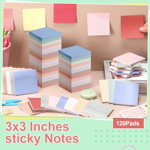 Image of Fainne 120 Pack Sticky Notes Bulk 3x3 Multicolor Self Stick,Pastel Color