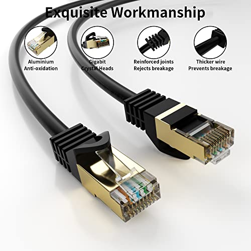 VOSGA Cat6 Shielded Ethernet Cable 100M,26AWG Patch Cable,550MHz 10Gbps LAN Network Cable with Gold Plated RJ45 Connectors,Indoor Outdoor Cat 6 Waterproof Direct Burial Internet Cord,100M Black - Image 3
