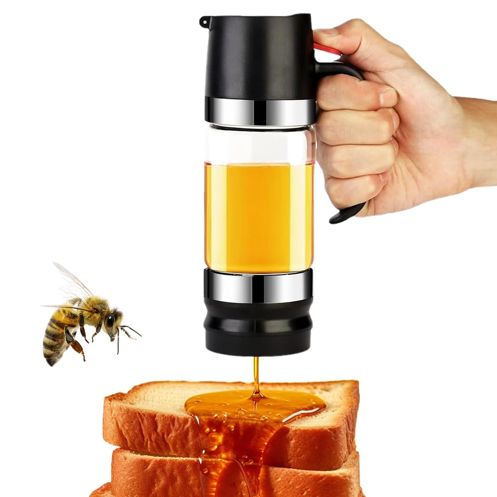 Dozownik miodu o pojemności 9 oz, niekapiący, z uchwytem, zdejmowana górna i dolna pokrywa, akcesoria kuchenne do syropu, cukru, sosu sojowego, wina i innych, czarny