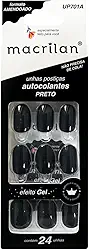 Macrilan Unhas Postiças Formato Amendoado Com Adesivo - Preto - Plástico Abs Up701A -