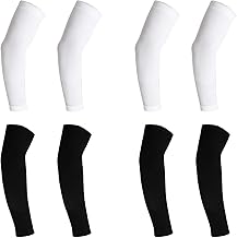 8 x Children's Arm Sleeves, UV Protection UPF 50 for Arms, Black and White Compression Sleeves for Basketball, Football, Baseball, Volleyball and Other Sports