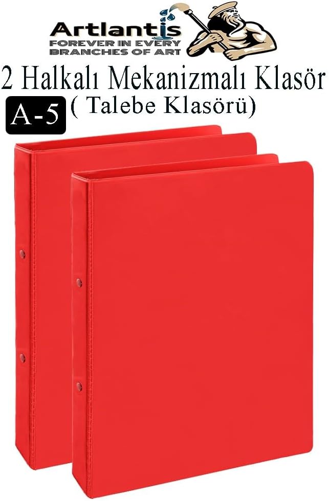 Kırmızı 2 Halkalı Klasör 2 Adet A5 PVC Öğrenci ve Ofis Tipi Evrak Sunum Talebe Büro Klasörü İç Cepli Otomatik Mekanizlı - Görsel 2