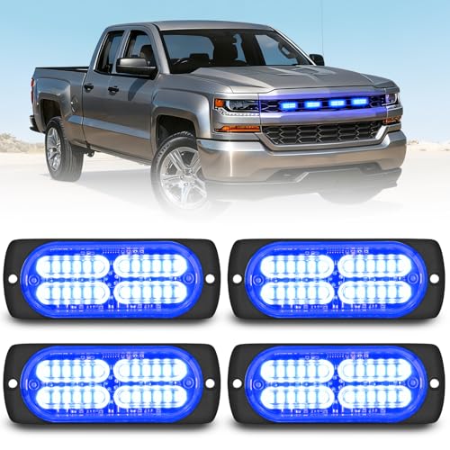 Image of Nilight 4PCS 24LED Blue Strobe Light 12V /24V Grille Surface Mount | Hazard Safety Warning Light with Sync Feature for Car Truck Camper Side Marker Aluminum Alloy Base Emergency Lights