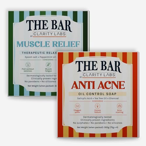 Image of Muscle Relief Soap + Anti Acne Soap (Pack of 8) | Muscle Relief Bar (Pack of 4) + Anti Acne Bar (Pack of 4)| Clarity Labs