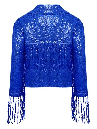 easyforever Kids Girls Sequins Fringed Long Sleeve Open Front Jacket Jazz Disco Dance Coat Cardigan Performance Outwear4