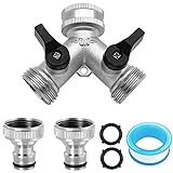 Bztzhm Válvula de Doble Salida para Grifo, Bifurcador Manguera Latón, Conector en Y de 3/4 Pulgadas Distribuidor, Incluyendo 2 Conector de Grifo de Manguera de Jardín, 2 Arandelas y 1 Tira...
