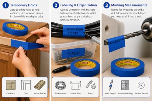 Image of Mario Blue Masking Tape - 20 Meter Length, 12mm Width - Adhesive Tape for Painting, DIY, Carpenter, Labelling & Art Craft - Clean Peel, No Residue - Pack of 6 Rolls