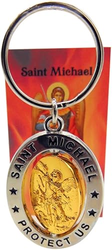 Westmon Works Llavero de San Miguel giratorio con juego de tarjetas de oración sagrada, Gris