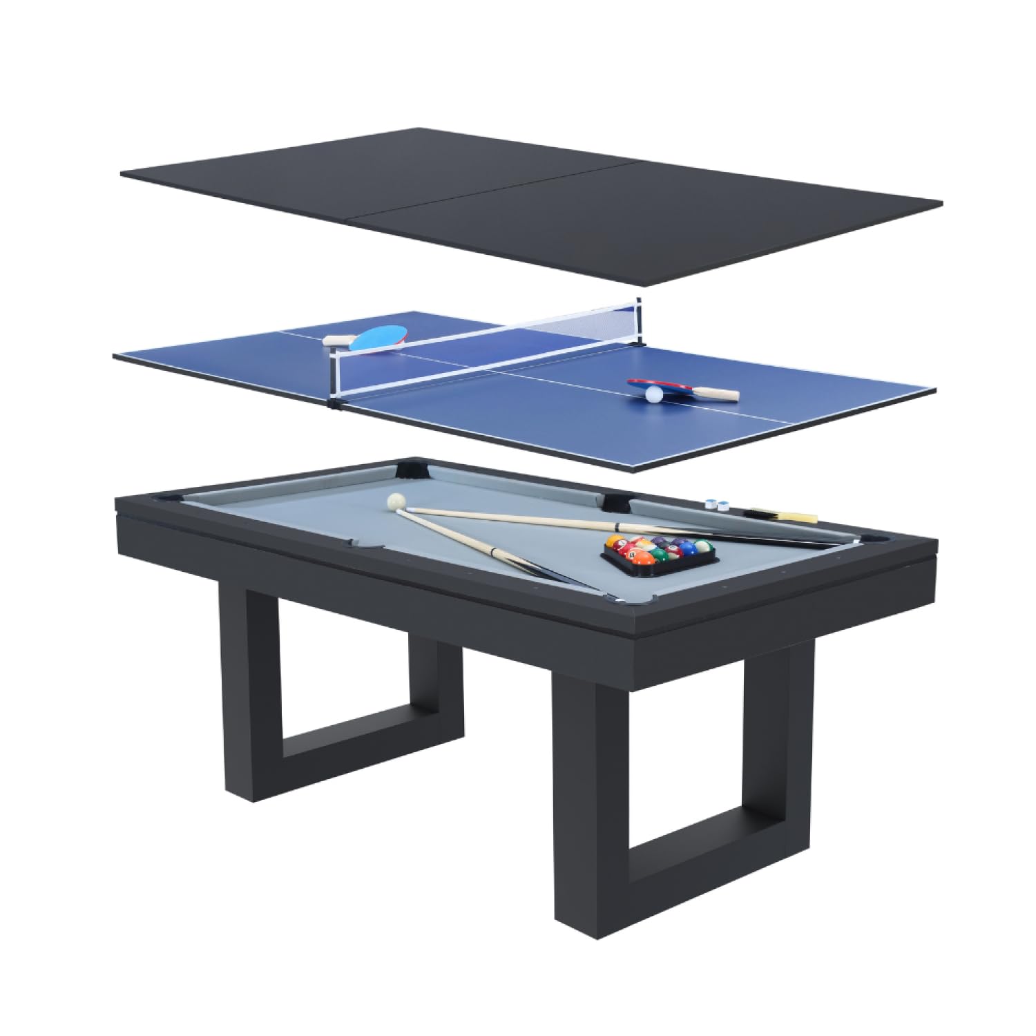 CONCEPT USINE | Table Multi-Jeux Billard et Ping-Pong Denver | Design Moderne Bois Noir | Table de Jeu ou Repas Salle à Manger | Matériaux de Qualité | en Famille ou Entre Amis | Accessoires Inclus