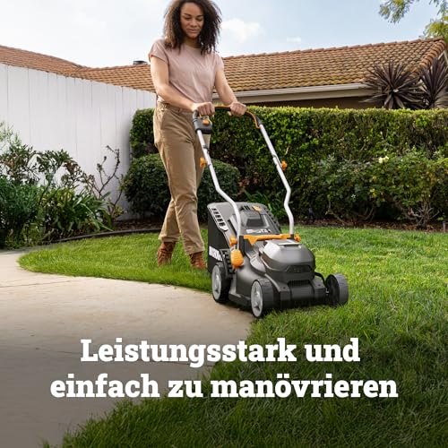 WORX WG733E Akku-Rasenmäher 20V, 33cm Schnittbreite, 35L Grasfangkorb (leistungsstarker Brushless-Motor...