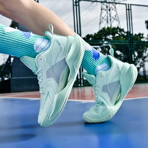 Men's Mesh Breathable Lace-Up Mid-Top Non-Slip Shock-Absorbing Basketball Shoes with Round Toe and Lightweight Casual Sports Shoes Suitable for Daily Outdoor Sports, Gym and Running 6