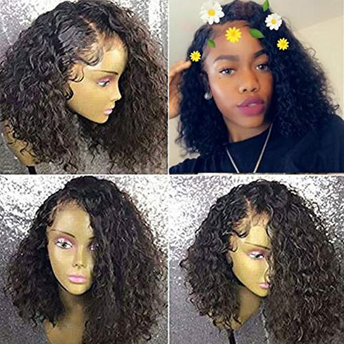 Ten Chopstics Wig Full Short 360 Lace Frontal Wigs 180% Density Curly 360 Human Hair Wigs for Black Women Glueless Bob Brazilian Hair Wigs with Baby Hair Side Part Pre plucked