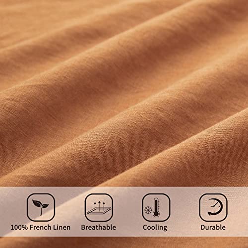 Image of ATLINIA 100% Pure Flax Linen Bedding Set - Stone Washed French Linen Fabric Deep Pocket Fitted Sheet Farmhouse Flat Sheet 2 Pillowcases (Rust, Full)