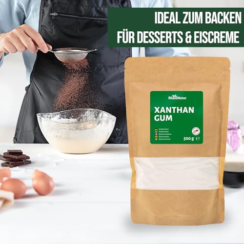 RheinNatur Xanthan Gum Pulver 500 g - Natürliches Bindemittel - Stabilisator für Eis, Suppen, Soßen - Xanthangummi Verdickungsmittel - Geschmacksneutral & Vegan