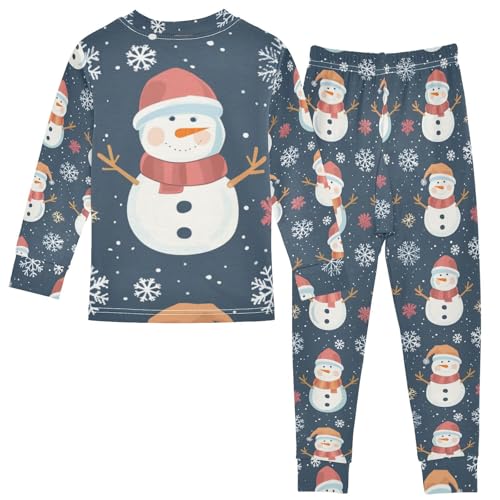 Fustylead Cute Christmas Snowman and Snowflakes Long Sleeve Top and Matching Bottom Cotton Pajama Sets2