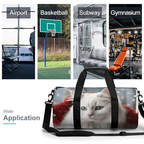 Cute White Cat Gym Bag for Men Women, Sturdy Oxford Cloth Travel Bags with Removable Shoulder Strap, Waterproof Duffel Bag for Fitness, Travel, Yoga3