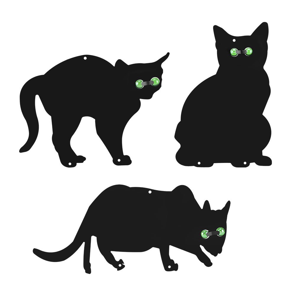 Black Cat Garden Scarer Set, 3 Pack Metal Silhouette with Glass Marble Eyes, Humane Outdoor Pest Control Deterrent