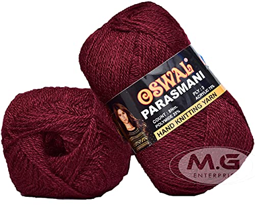 Image of M.G Enterprise Parasmani MehroonSoft Crochet Thread 600 Wool Yarn for Hand Knitting & Art Craft