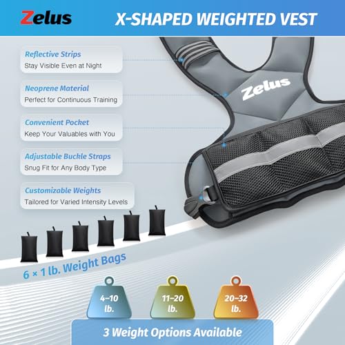 Image of ZELUS Weighted Vest for Men and Women | 4-10lb /11-20lb /20-32lb Vest with 6 Ironsand Weights for Home Workouts | Adjustable Body Weight Vest Exercise Set for Cardio and Strength Training