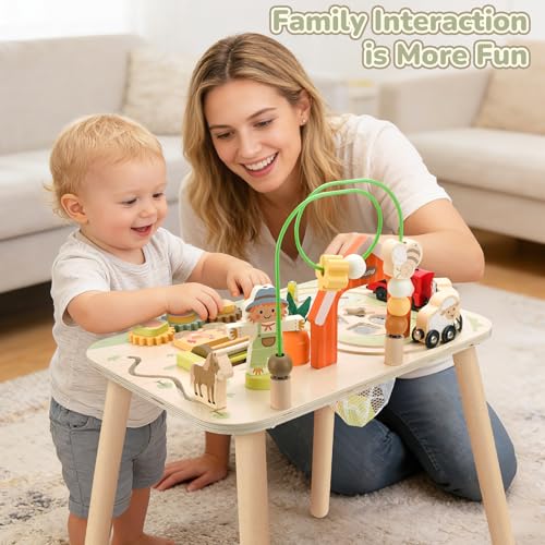 Image of Vanplay Activity Table for 1 2 Year Old Boy Girl Birthday Gifts | 10 in 1 Farm-Themed, Upgraded Large Size, Learning Activities with Fishing /Shape Sorte / Animal Train Track for Toddler 1-3