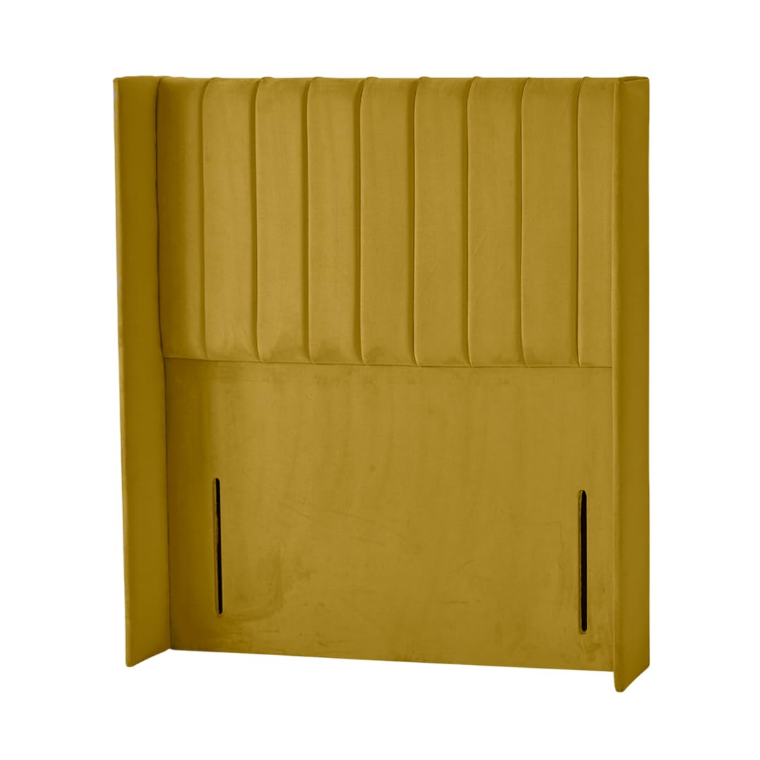 Portland Ottoman Winged Handmade Headboard Divan Bed Bedroom Furniture (TURMERIC, king Size 5 FEET, Height 50 INCHES)