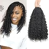 18 Inch Box Braids Crochet Hair Curly Ends Crochet Braiding Hair 3X Bohemian Box Braids Crochet Hair 8 Pack Goddess Synthetic Braiding Hair Extension Black for Black Women