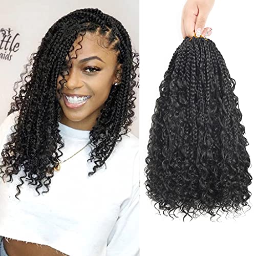 18 Inch Box Braids Crochet Hair Curly Ends Crochet Braiding Hair 3X Bohemian Box Braids Crochet Hair 8 Pack Goddess Synthetic Braiding Hair Extension Black for Black Women