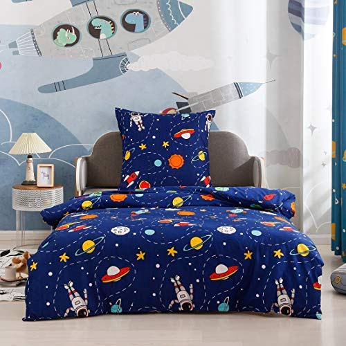 Lanqinglv Bettwäsche 135x200cm Kinder Kinderbettwäsche Babybettwäsche Blau Weltall Sternenhimmel Universum Muster Wendebettwäsche Deckenbezug Bettbezug und Kissenbezug 80x80cm mit Reißverschluss - Image 4