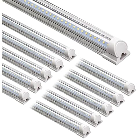 Barrina LED Shop Light, 8FT 72W 10000LM 5000K, Daylight White, V Shape, Clear Cover, Hight Output, Linkable, T8 LED Tube Lights, for Garage 8 Foot with Plug (Pack of 10) Cover