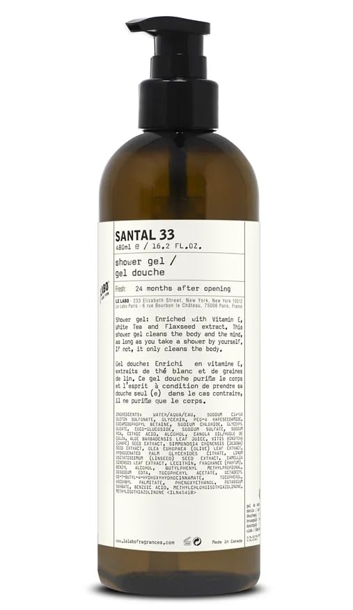 Santal 33 LeLabo Shower Gel Enriched with Vitamin E Aloe Jojoba Grape Seed and White Tea Extracts 16.2 Fl Oz
