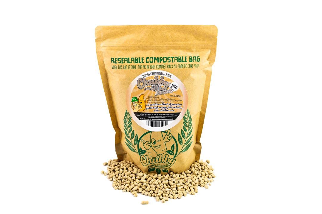 Chubby Wild bird seed, Insects seeds suet pellets, Premium Garden Wild Bird Food 1 Kg, Insect Flavoured Pellet, Contains Tasty High Energy Protein Rich Treat, Attract variety of Wildlife — image 1