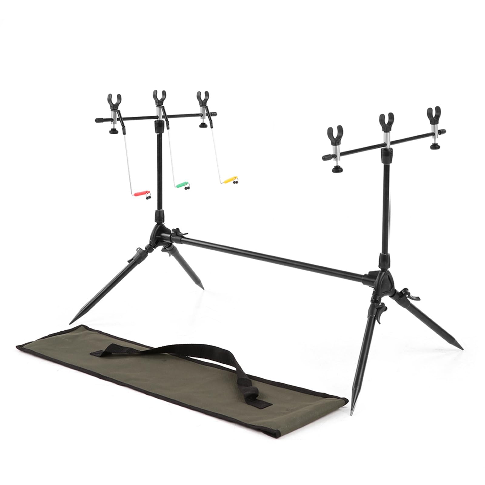 Support Canne A Peche Horizontal Adjustable Retractable Carp Fishing Rod Pod Stand Holder Pole With 3 Bite Alarms Swingers Indicators