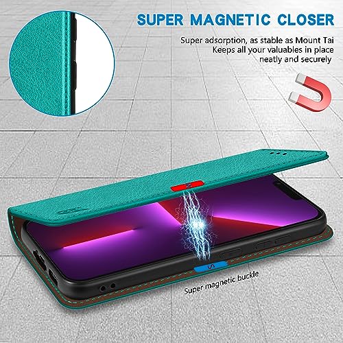 Image of ZZXX for iPhone 13 Pro Max Wallet Case Strong Magnetic 6.7 inch,Lake Blue