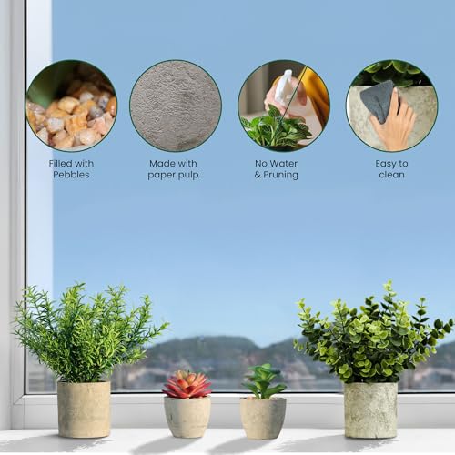 MAHMITIY Fake plants Artificial Plants Indoor Set of 4 Potted Foliage Eucalyptus Rosemary Succulents Mini Faux Plant for Room Decor Home Kitchen Garden Office Shelf Wall Decoration Indoor & Outdoor - Image 6