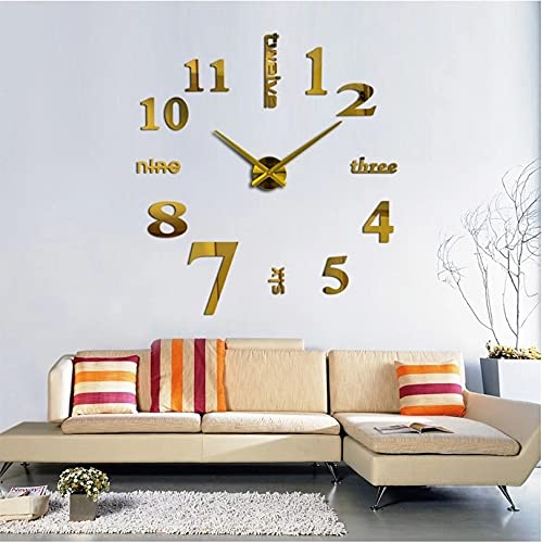 AERINA ACRYLIC WORLDFoam DIY Creative 3D Stickers Analogue Plastic Wall Clock (1105 Gold)