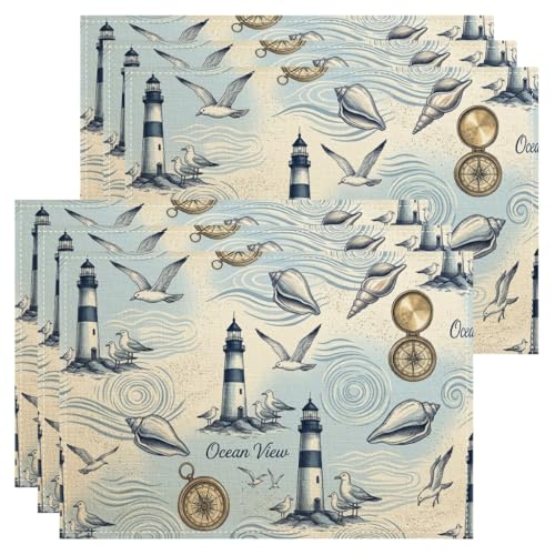 Manteles individuales con vista al mar, diseño vintage de faro náutico para mesa de comedor, antideslizantes, lavables, para interiores y exteriores, cocina, juego de 6