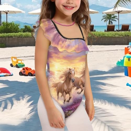 Girls One Piece Bathing Suit Ruffle One Shoulder Cute Swimwear Stretchy Swimsuit for 3-14 Years Little Kids Toddler3