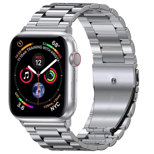 Image of Casecandy - Stainless Steel Metal Strap Band Compatible with Apple Watch Series 9 /8 /7 (45mm) | Series 6 /5 /4 /SE (44mm) | Ultra 49mm | Series 3 /2 /1 (42mm) - Apple Watch Metal Band (Silver)