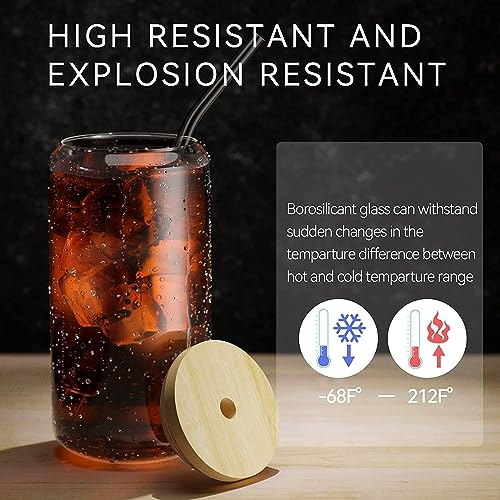 Image of WEZOSHINET Ice Juice Drinks Glass Can Mug with Straw for Milk /Coffee /Green Tea Cup Set of 1-510ml Transparent Can Shape Cup (Pack of 2) (Wooden LID CAN)