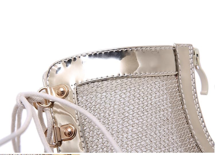 Purubylley Women's High-heeled Open-toe Hollow Mesh Boots，fish Mouth Dress Stylish Zipper Closure Sandals，Latin Dance Boots Performance Training Shoes4